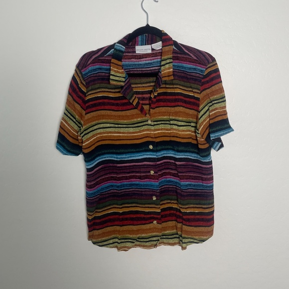 Striped Sunset Hipster Hippie Artsy Party Trendy Cool Hip Button Down Art Top - Picture 5 of 5